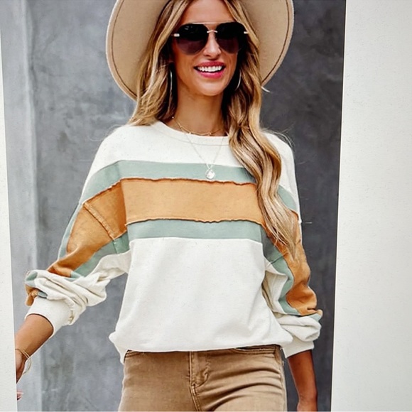 Tops - Colt Block Pullover Crewneck Sweatshirt Top Orange Gray White Comfy Size XL